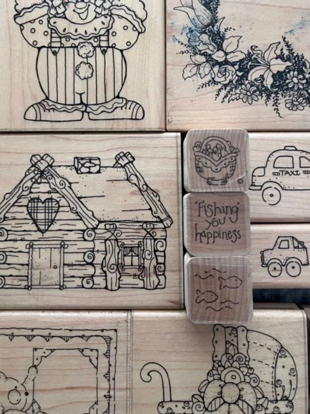 Vintage Wooden Stamp Collection - Natural Wood Color
